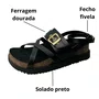 Sandália Moleca Feminino Preto Fivela Dourada 
