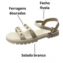 Sandália Molekinha Feminina Infantil Branco Off Ferragens Douradas