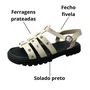 Sandália Molekinha Feminina Infantil Branco Off Ferragens Prateadas 