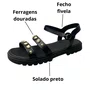 Sandália Molekinha Feminina Infantil Preto Ferragens Douradas