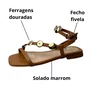 Sandália Offline Feminina Casca Ferragens Douradas 