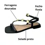 Sandália Offline Feminina Preta Ferragens Douradas 