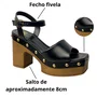 Sandália Offline Feminina Preto Salto Bloco 