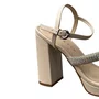 Sandália Ramarim Feminina Off White Tira Cravejada 