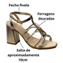 Sandália Ramarim Feminina Ouro Salto Bloco 