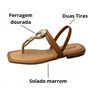 Sandália Rasteira Mississipi Feminina Camel Ferragem Dourada 