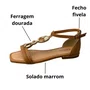 Sandália Rasteirinha Mississipi Feminina Camel Ferragem Dourada 