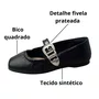 Sapatilha Molekinha Feminina Infantil Preta Fivela Prateada 