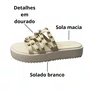 Tamanco Moleca Femininno Branco Off Ferragens Douradas
