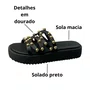 Tamanco Moleca Feminino Preto Ferragens Douradas