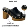 Tamanco Offline Feminino Preto Ferragens Douradas 